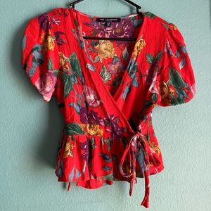 Red floral Crop Top Tie Style